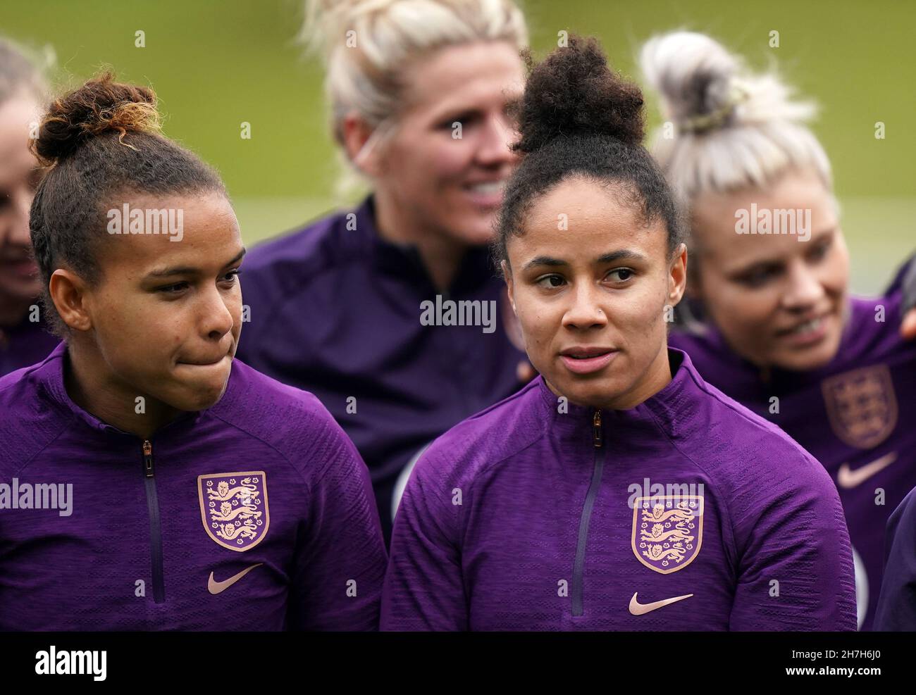 England's Nikita Parris (left) and Demi Stokes during a training session at St George's Park, Burton upon Trent. Picture date: Tuesday November 23, 2021. Stock Photo