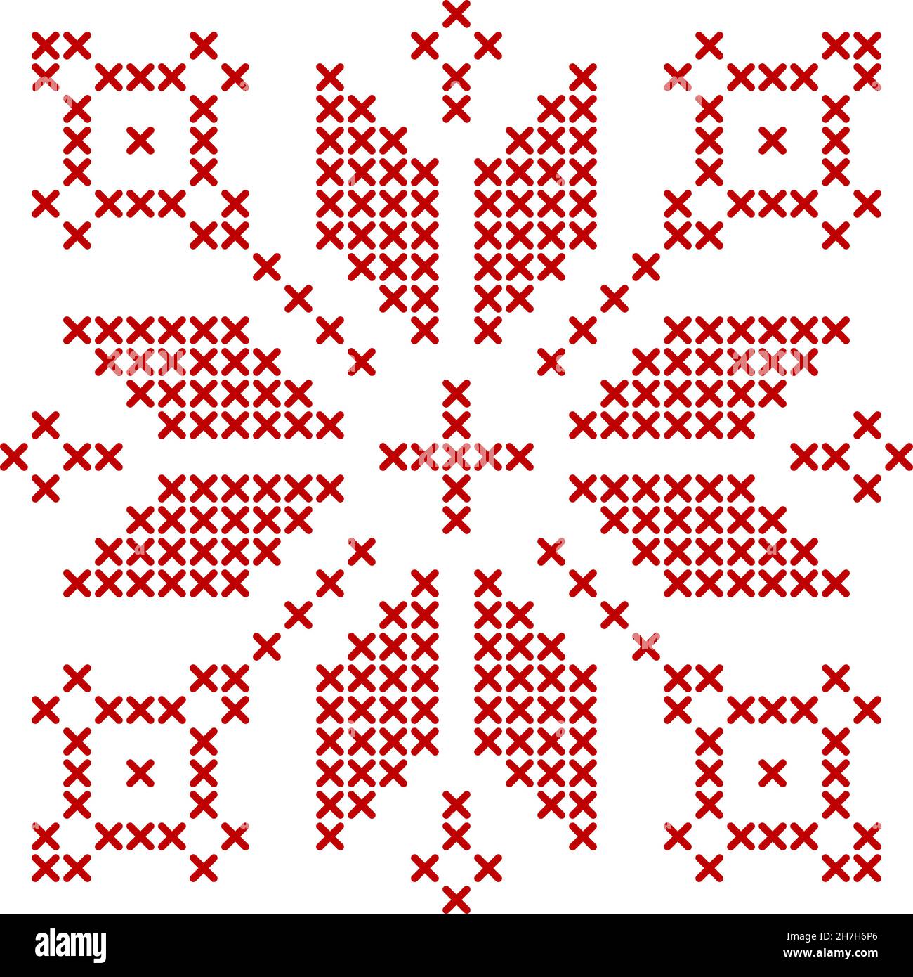 Scandinavian knitting pattern. Geometric redwork ornament for snowflake