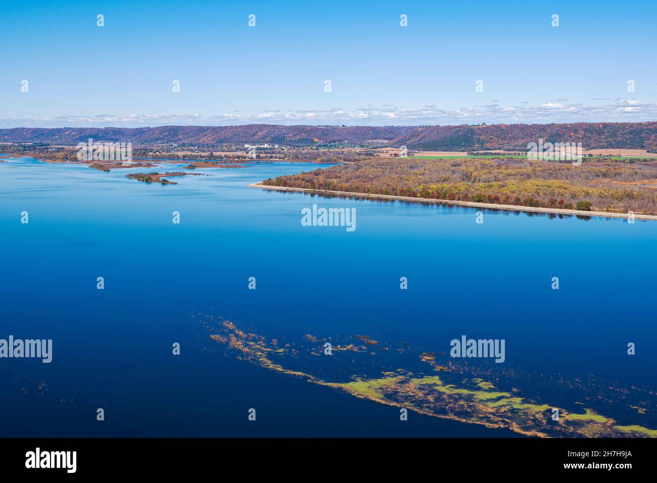 overlooking mississippi river and bluffs of wisconsin from latsch state