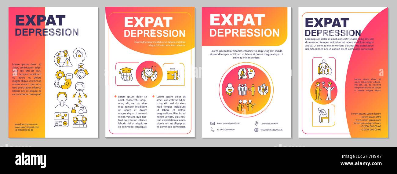 Expat depression red brochure template Stock Vector