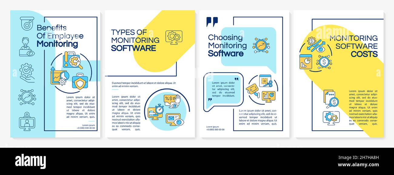 Benefits of employee monitoring colourful brochure template Stock