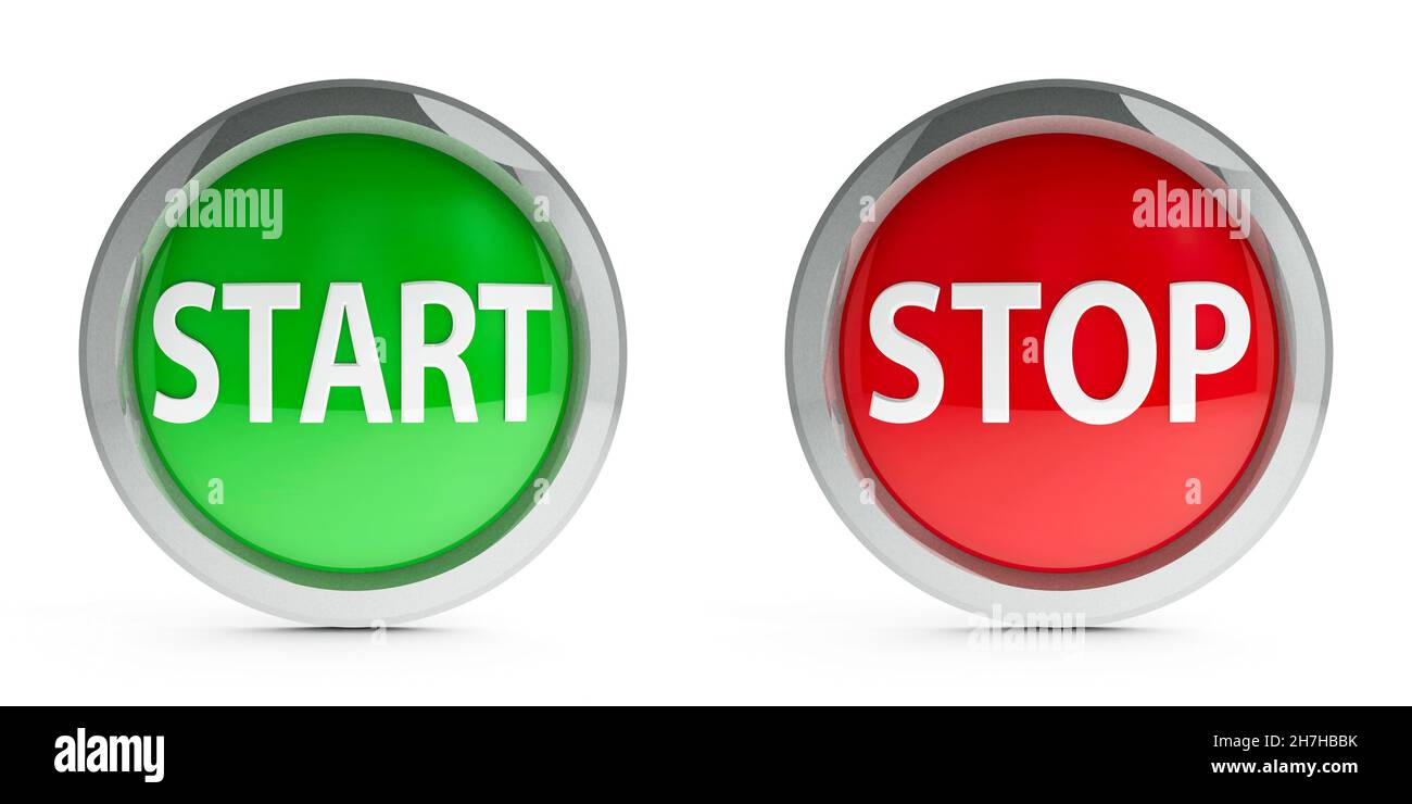 Web buttons start & stop isolated on white background, three-dimensional rendering, 3D illustration Stock Photo