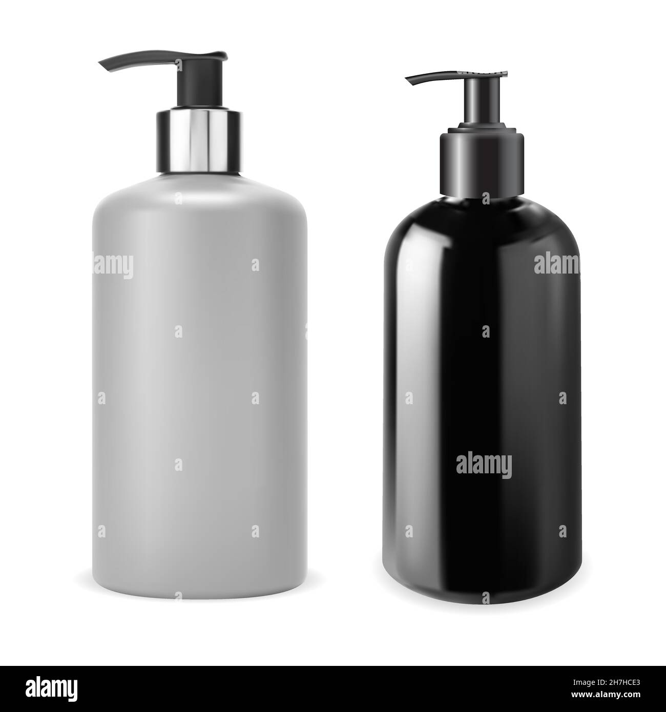 Pump bottle. Shampoo dispenser bottle mockup set. Black and silver