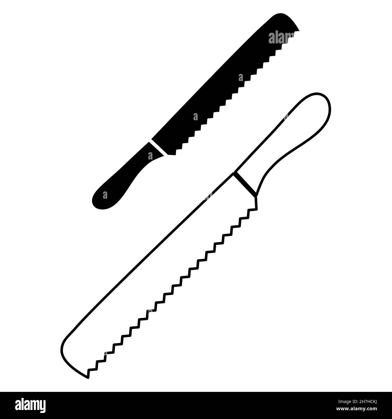 Kitchen tools set of two bread knives line and negative outline simple ...
