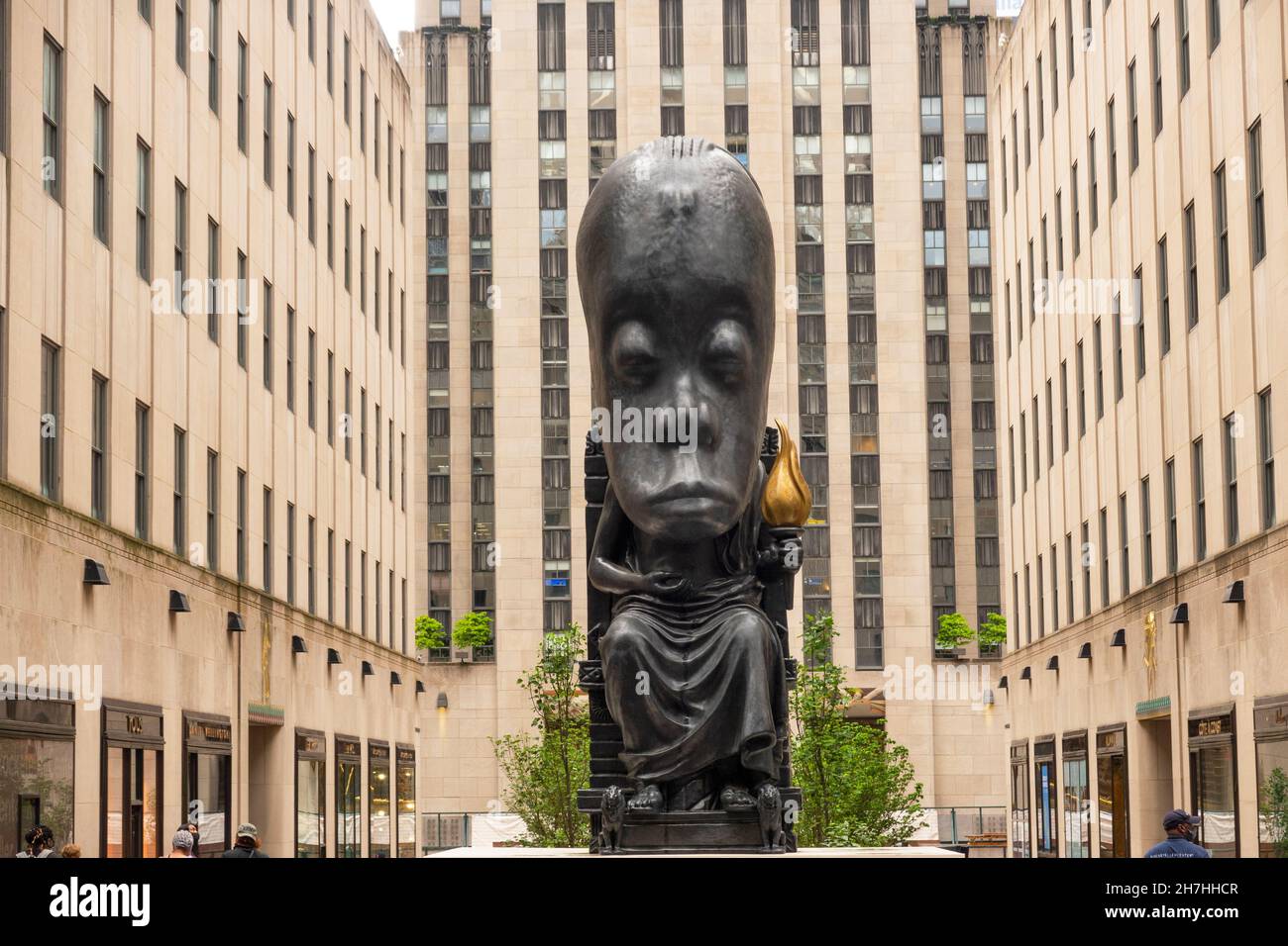Oracle sculpture by Sanford Biggers in Rockefeller center plaza Manhattan NYC Stock Photo