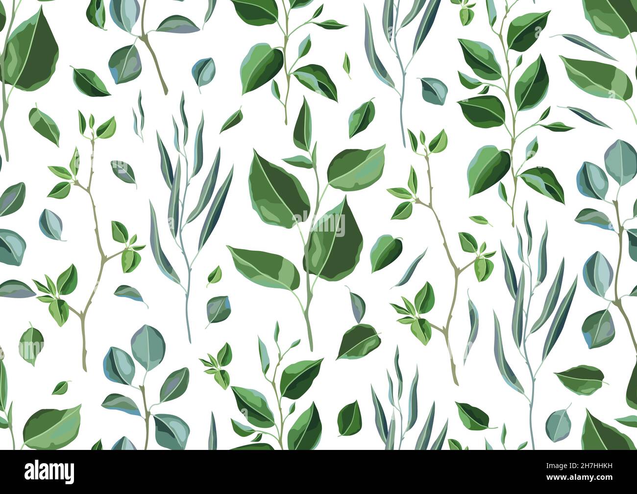 Seamless pattern with branches and green leaves. Spring or summer ...