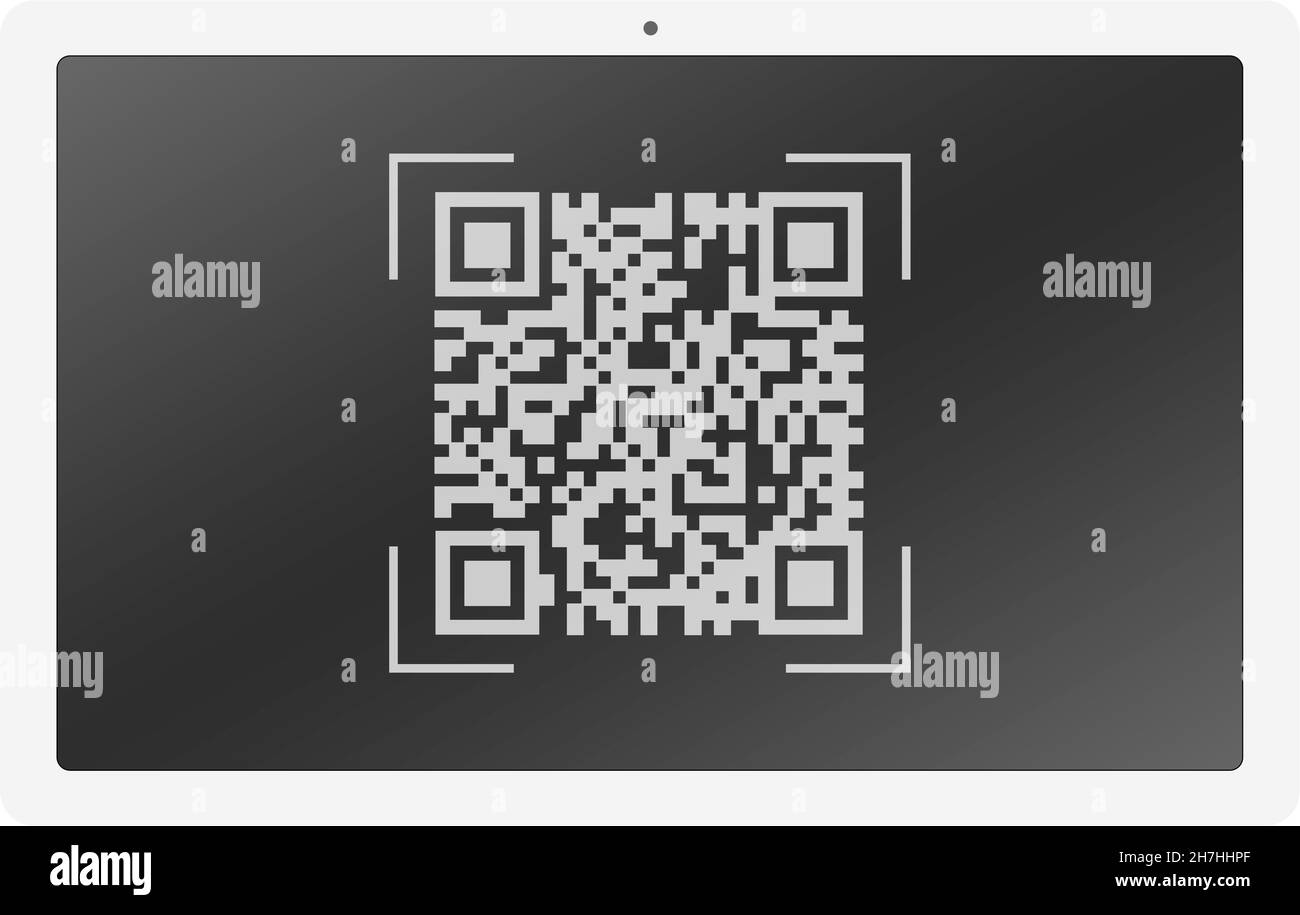 Qr and mobile code. Barcode on tablet. Bar code.Vector stock illustration. Stock Vector