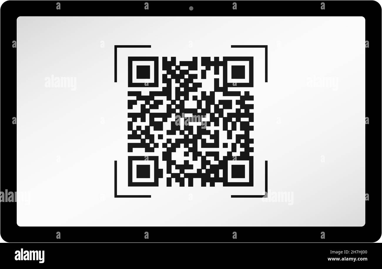 Qr and mobile code. Barcode on tablet. Bar code.Vector stock illustration. Stock Vector