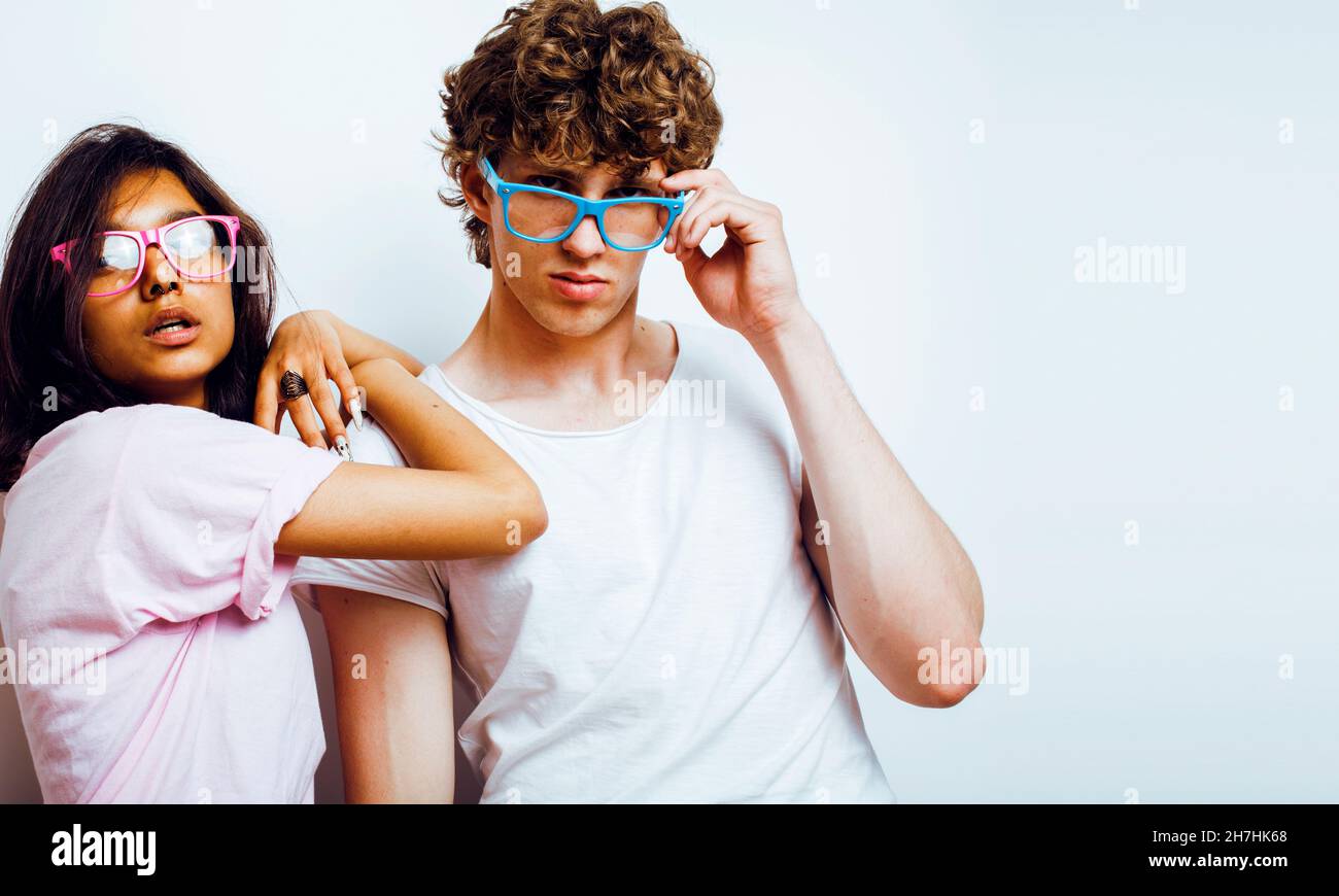 Best Friends Teenage Girl And Boy Together Having Fun Posing Emotional On White Background Couple Happy Smiling Lifestyle People Concept Blond And Stock Photo Alamy