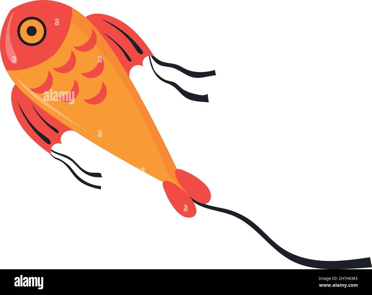 Fish kite. Outside activity game in cloud vector illustration isolated on white background Stock Vector