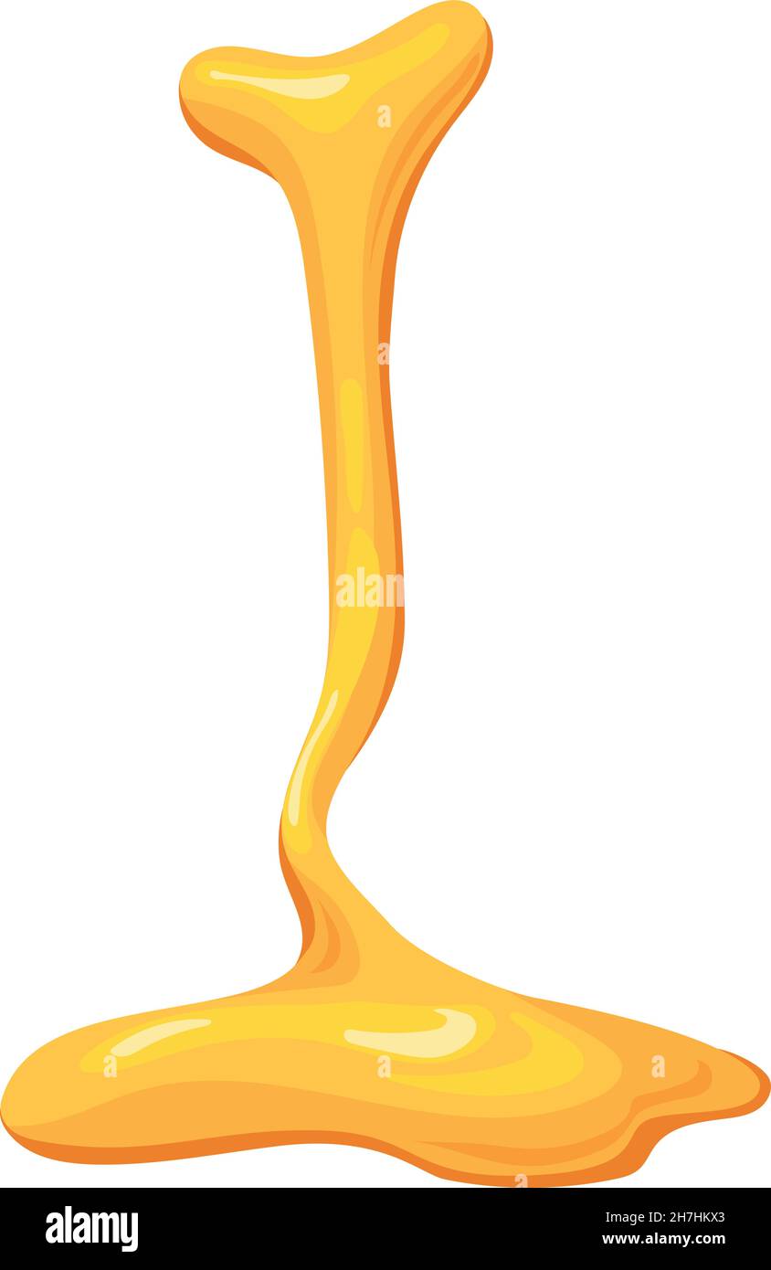 Flowing down honey. Leak fluid of honeycomb for sugar product, vector illustration isolated on