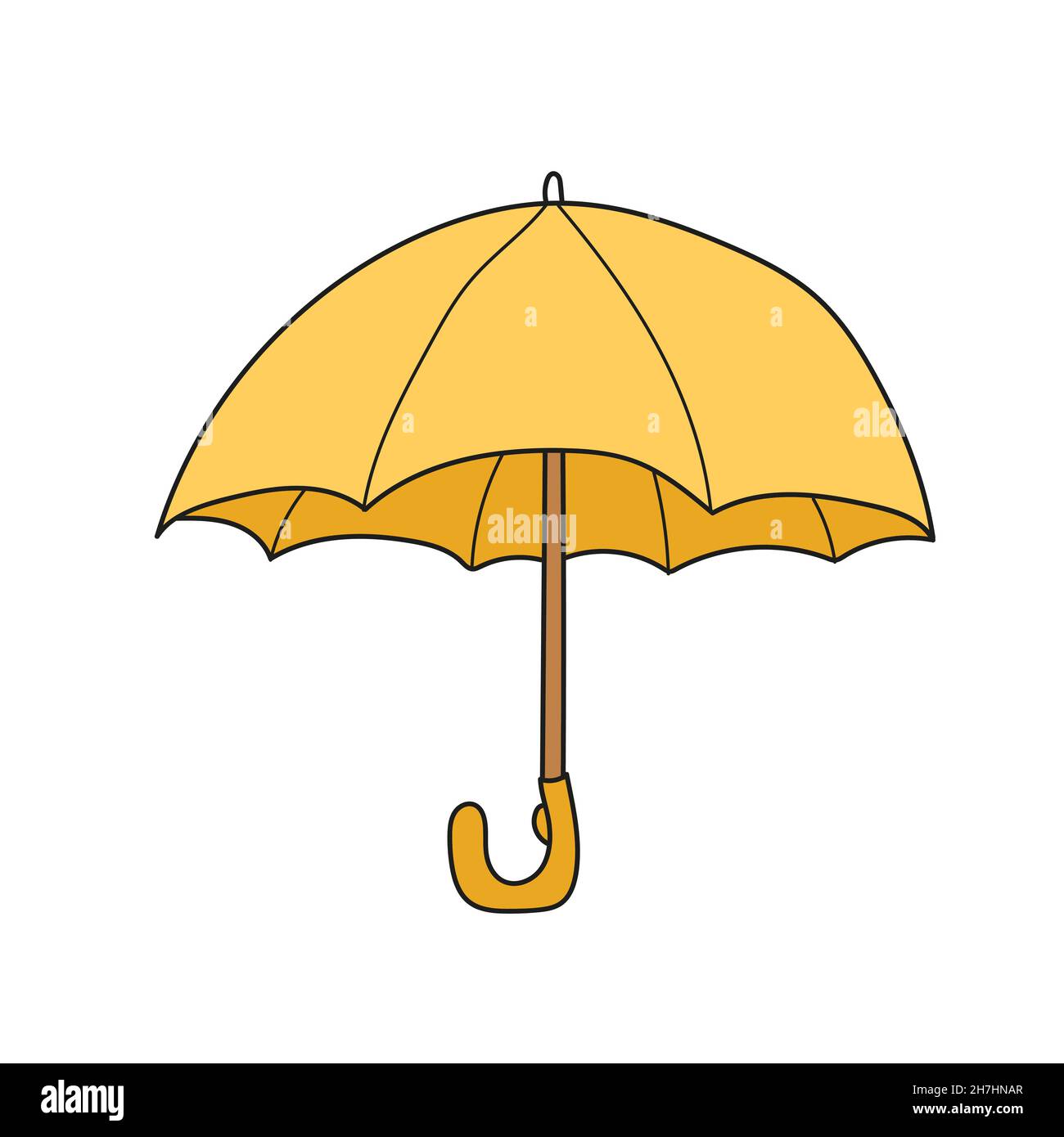 Simple cartoon icon. Illustration of yellow umbrella. Vector hand drawn