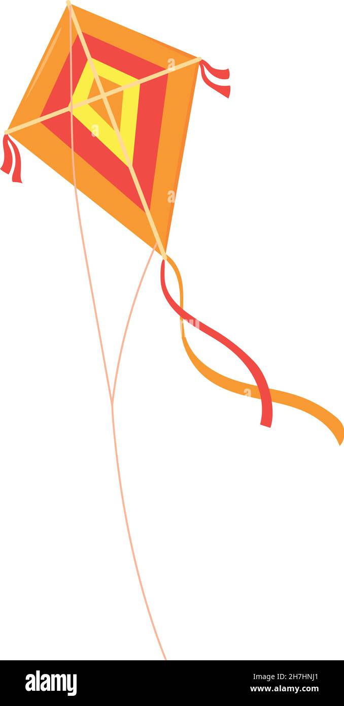 Kite on string. Fun children game in park, vector illustration isolated