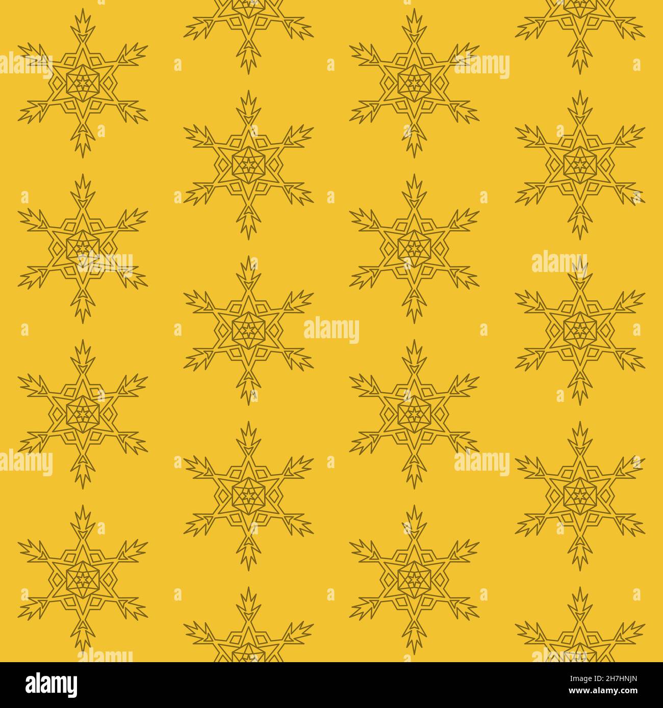 Simple snowflake on yellow background, christmas seamless pattern