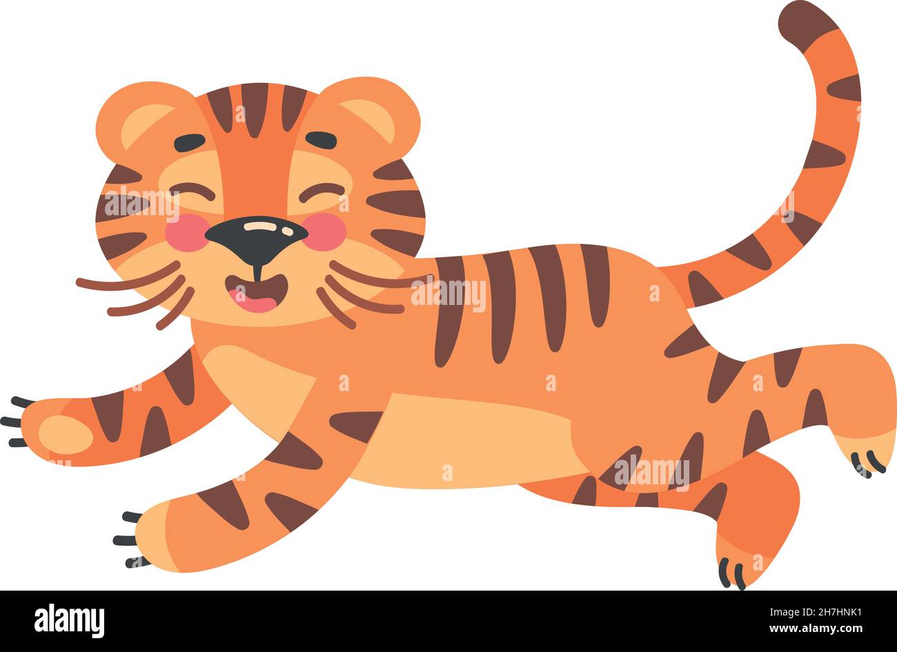Leap tiger. Adorable wildlife cub, comic vector illustration isolated ...
