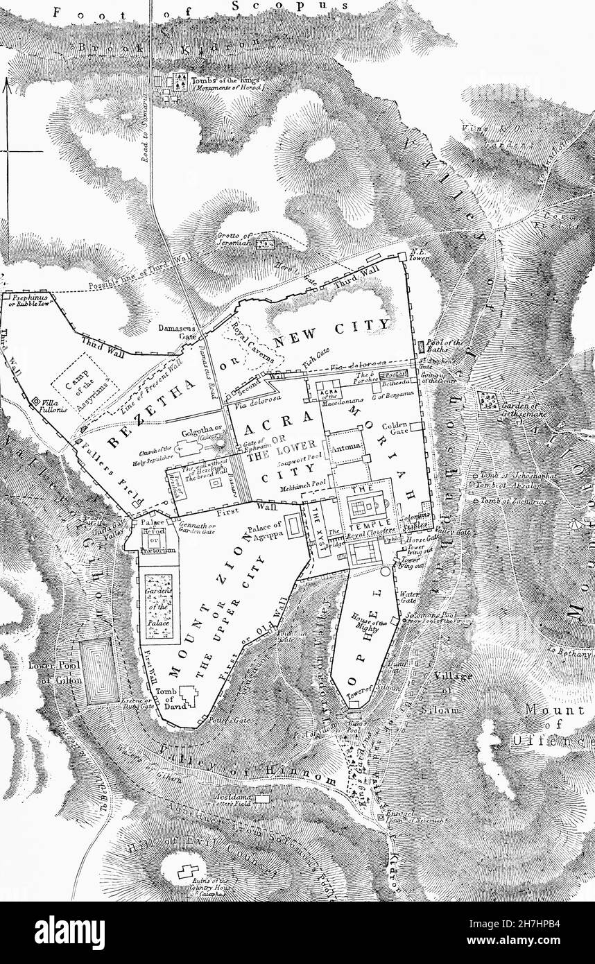Plan of Jerusalem in the first Christian century showing Mount Zion or ...