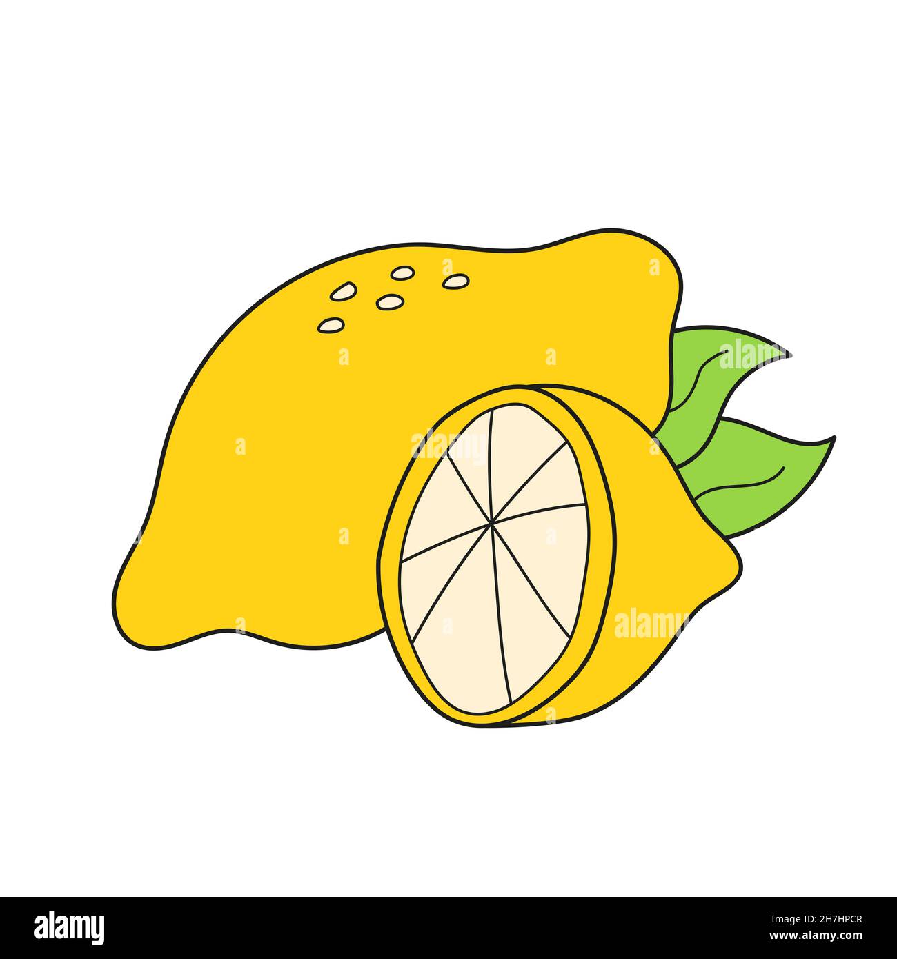 Simple cartoon icon. Yellow lemon vector. Vitamin C. Summer fruit Stock