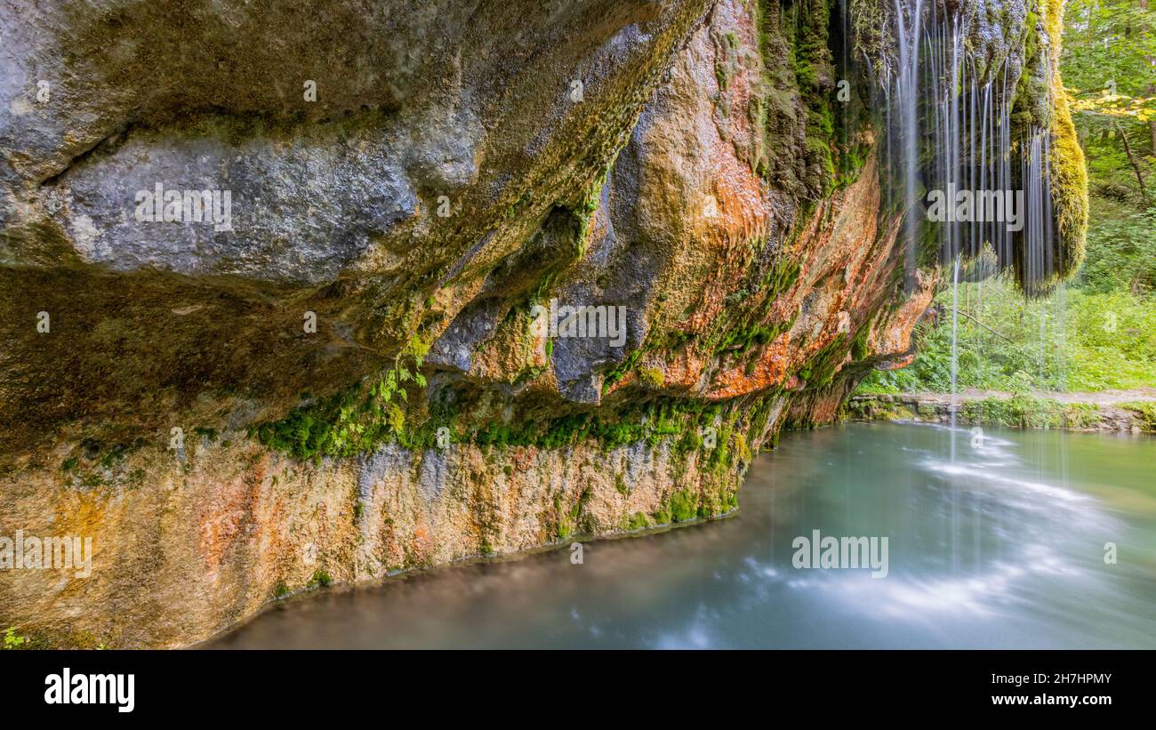 Moss Formations On Rocks Moss covered rock formations with crystalline calcareous water flowing ...