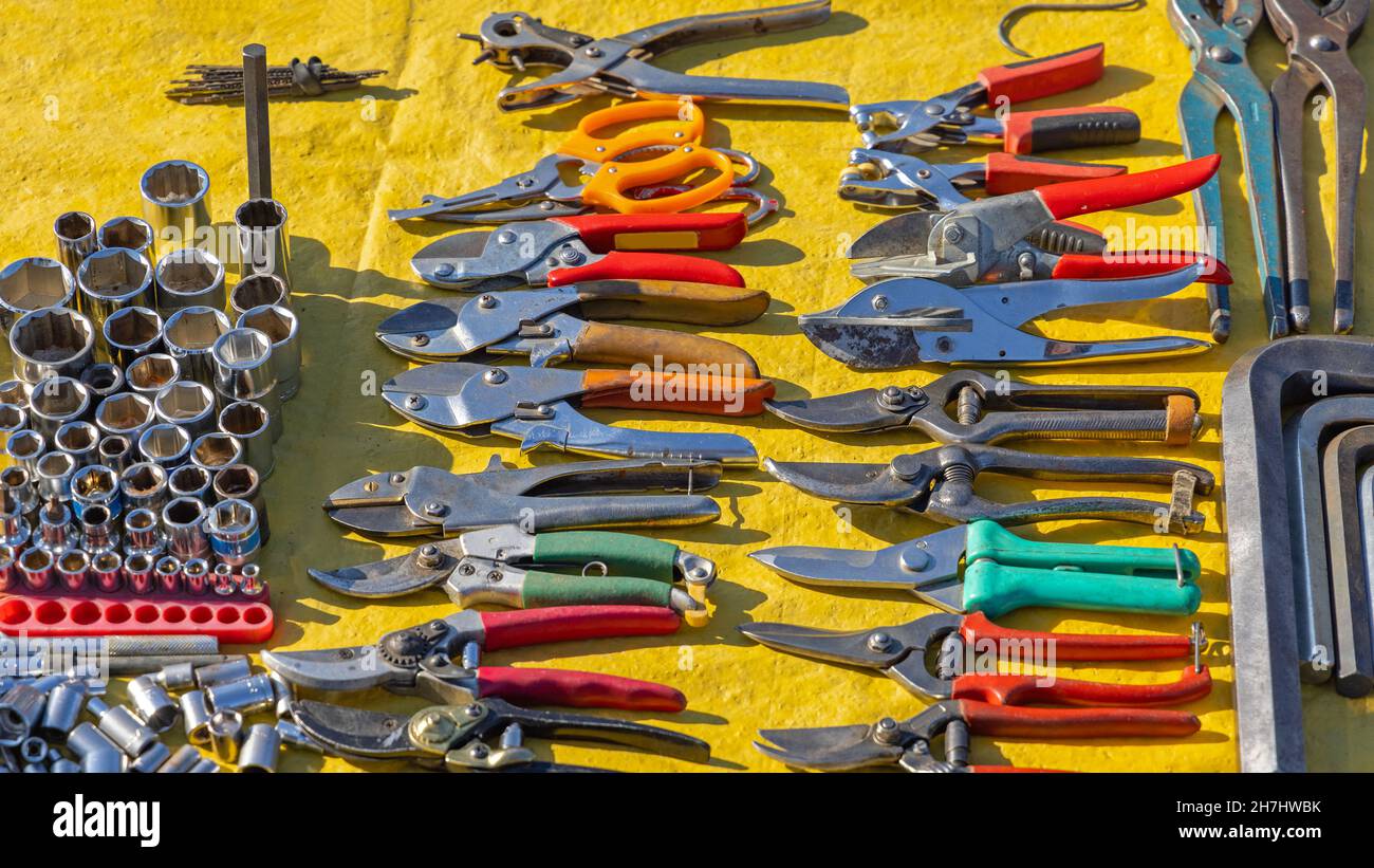 Cutting Sheet Metal Pliers Shears Scissors Tools Stock Photo Alamy