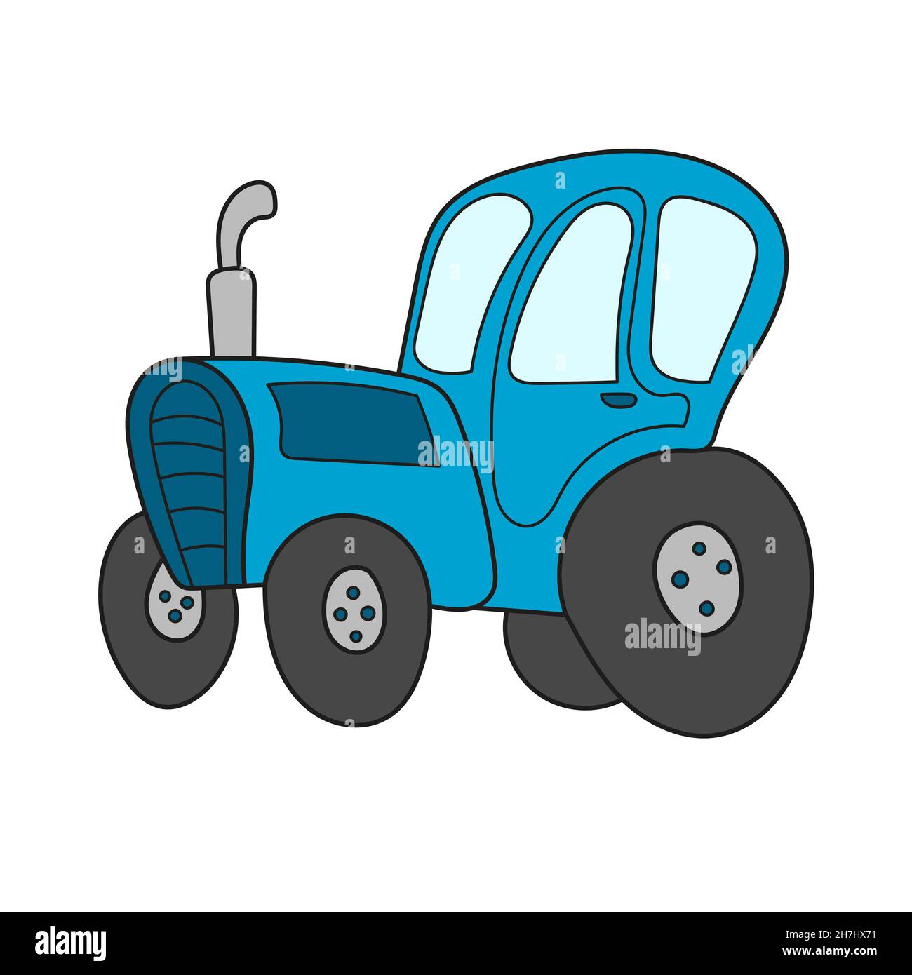 Simple cartoon icon. Cartoon tractor. Vector illustration of a blue tractor for children