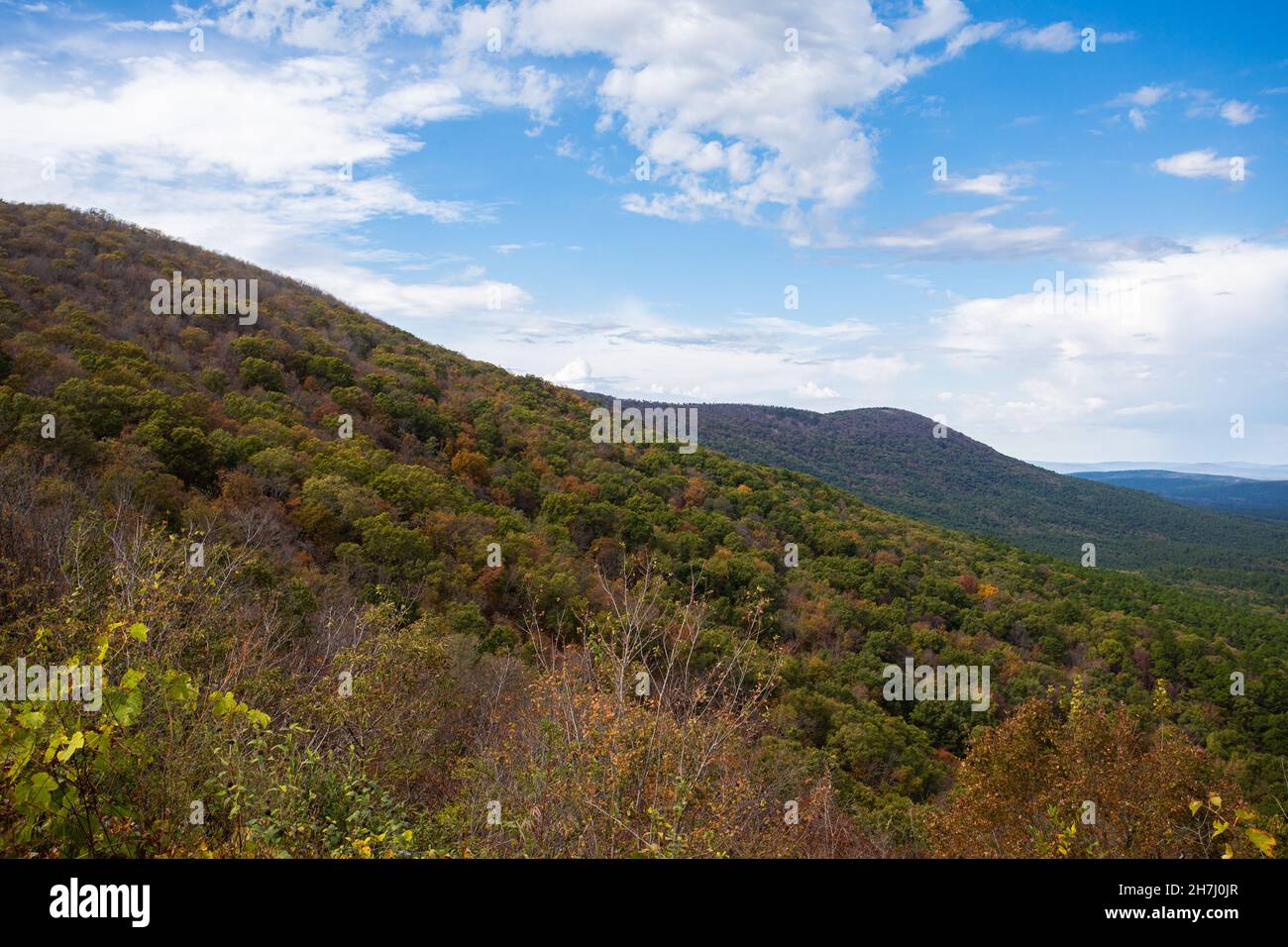 Beautiful shot of the Talimena Pass under the cloudy skies Stock Photo ...