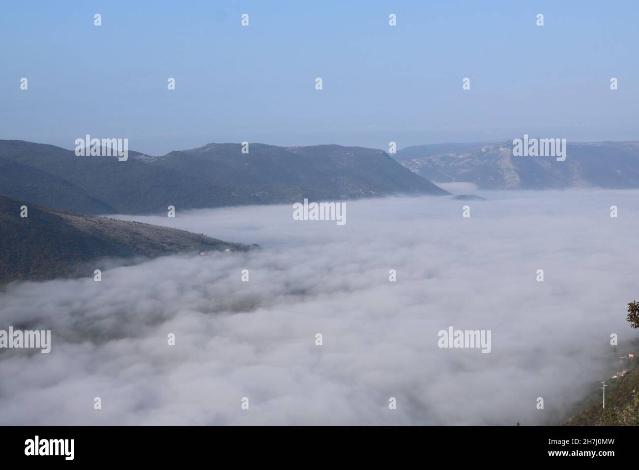 Aerial view of foggy landscape Stock Photo - Alamy