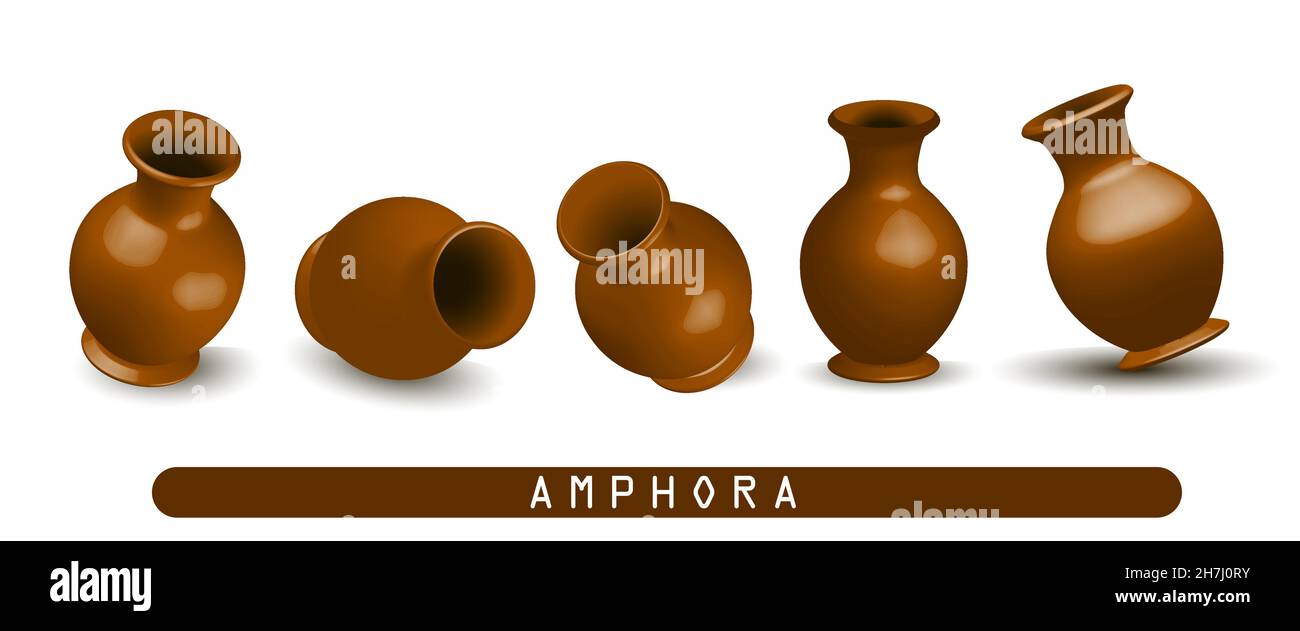 Antique vase. Greek amphora. Clay vase. The flowerpot is classic. old clay amphora isolated on white. Stock Vector