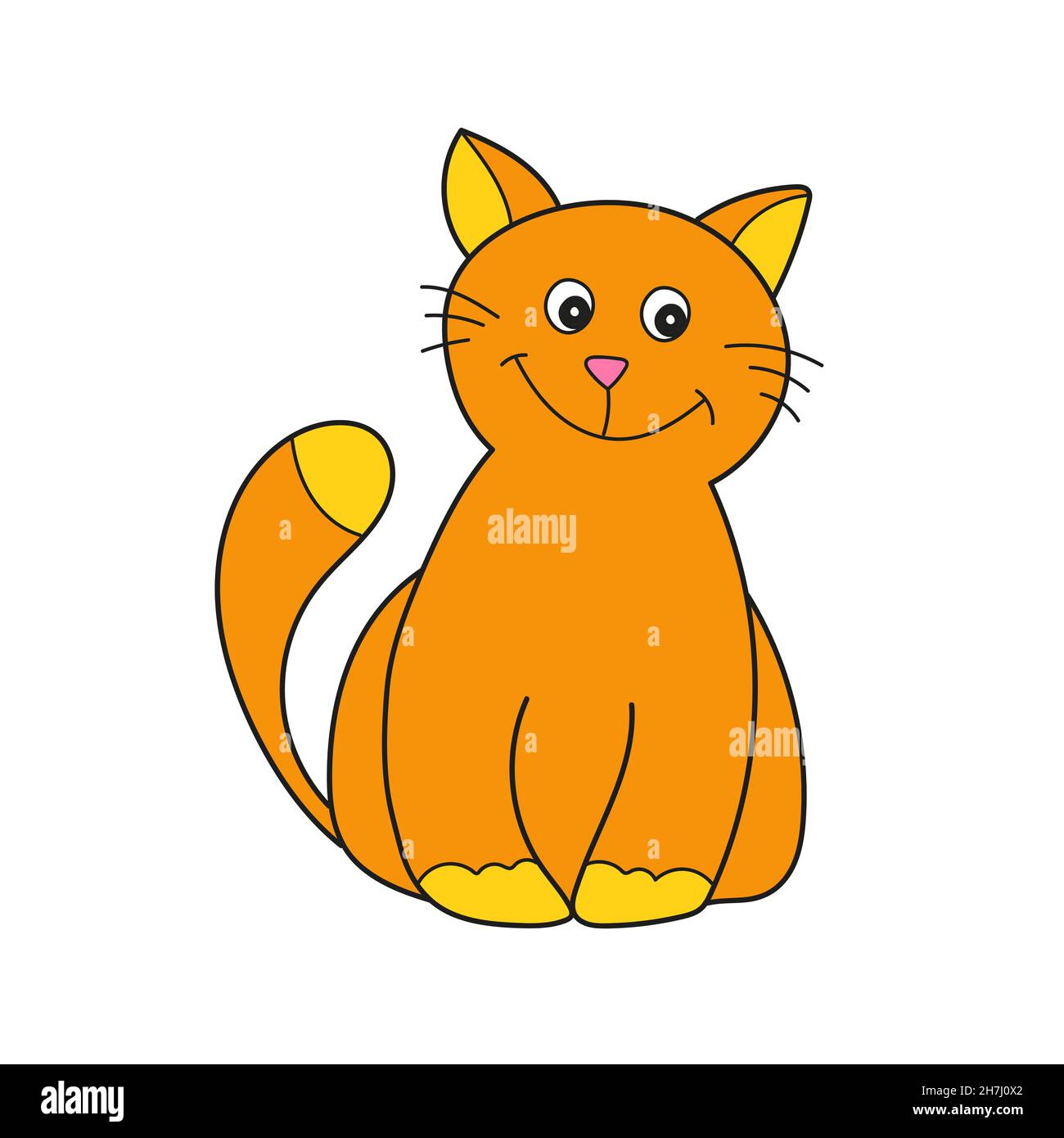 Simple cartoon icon. Vector cute ginger kitten. Vector hand drawn illustration on white Stock Vector