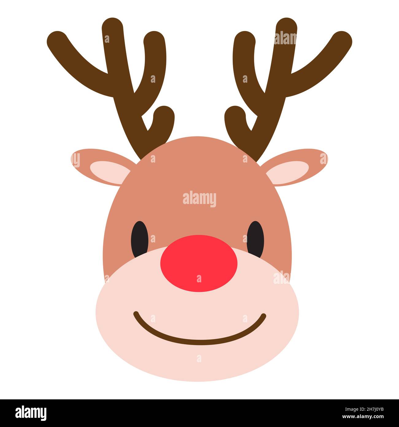 Funny cartoon reindeer face. Santas helper. Christmas and New Year decor. Deer with big red nose. Smiling winter animal. Print for sticker, gift wrap, Stock Vector
