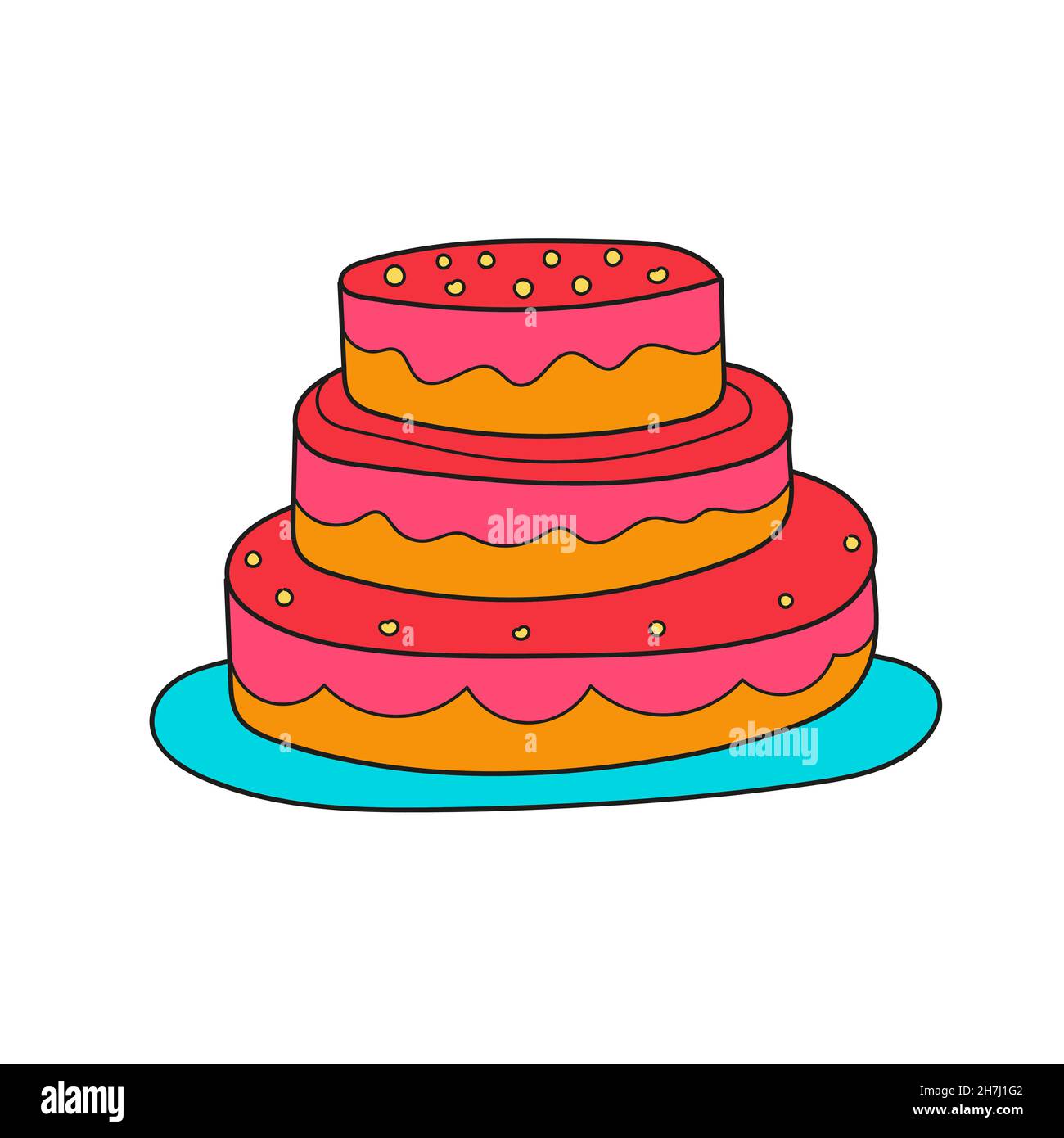 Simple cartoon icon. Sweet cake on plate. Vector hand drawn