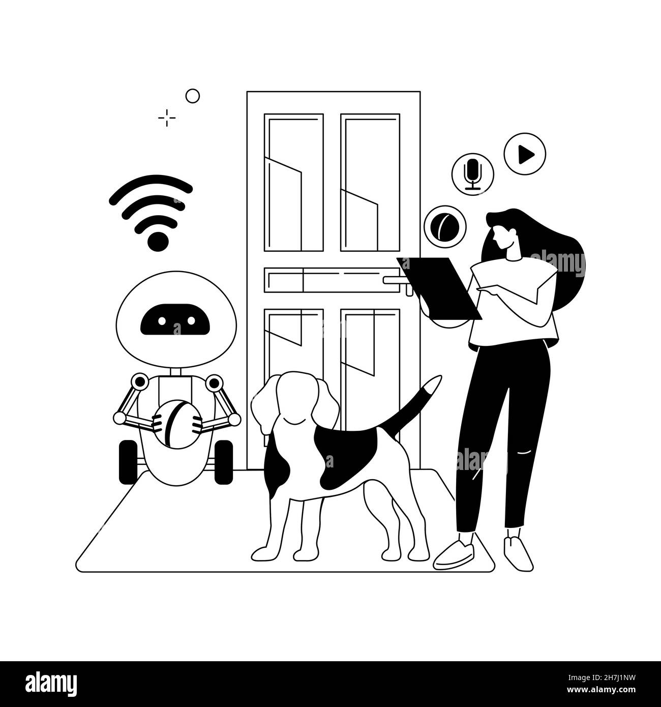 Robotic pet sitters abstract concept vector illustration Stock Vector