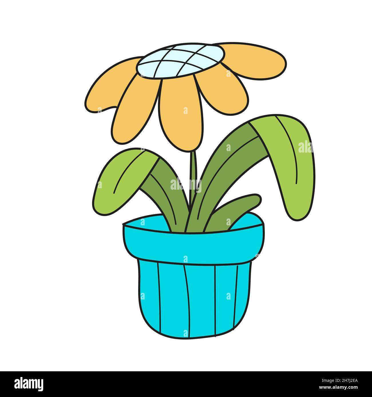 Simple cartoon icon. Flower in a blue pot. A home plant, a botanical