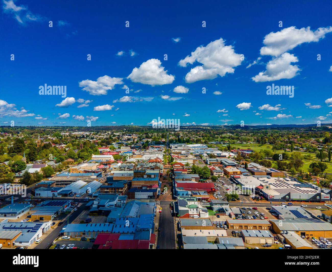 Aerial view of the town of Armidale with colorful buildings in ...