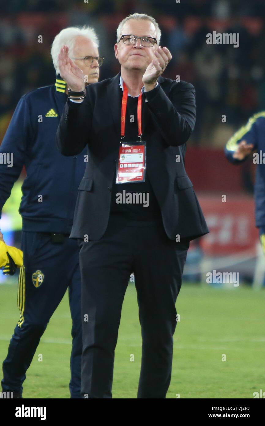Coach Janne Andersson of Sweden during the FIFA World Cup 2022, Qualifiers Group B football match between Spain and Sweden on November 14, 2021 at La Cartuja stadium in Sevilla, Spain - Photo Laurent Lairys / DPPI Stock Photo