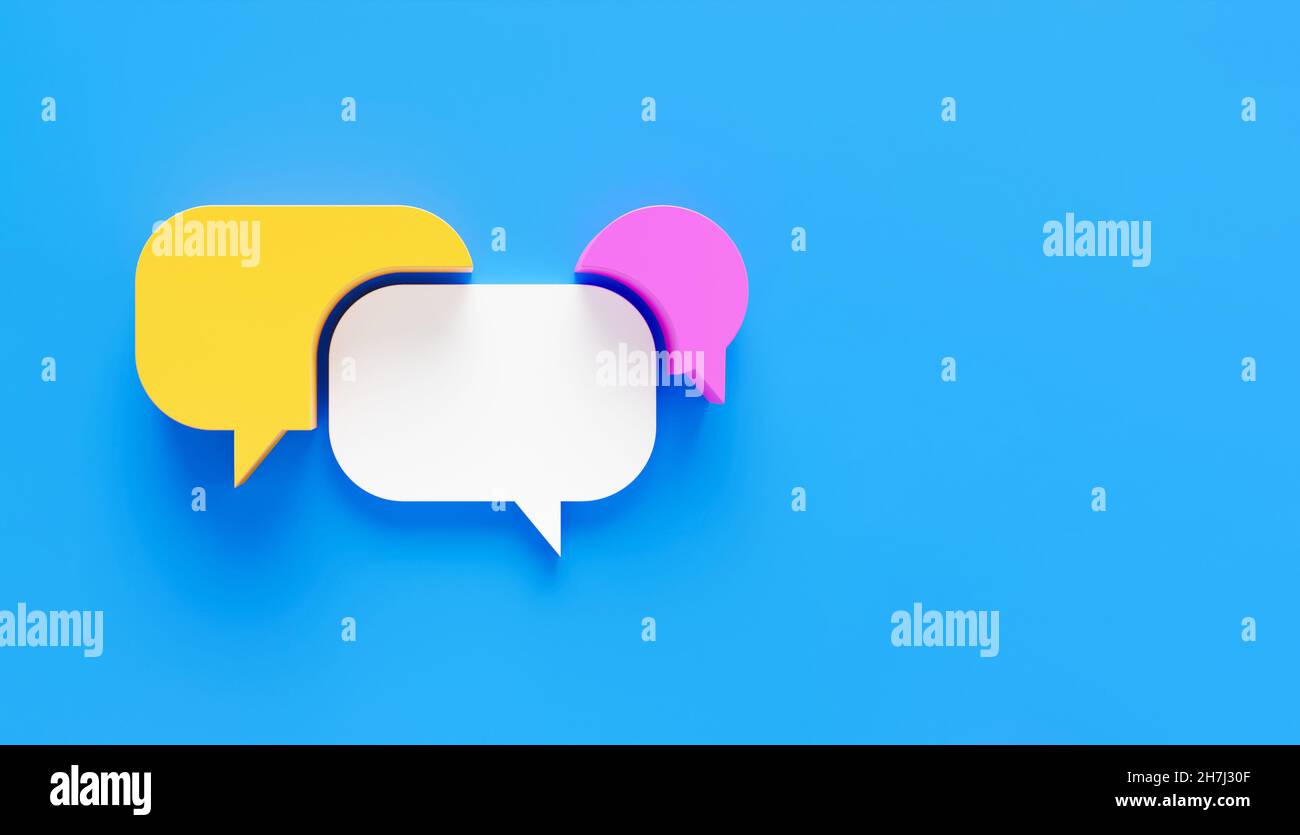 Speech bubble chat icon Symbol in 3D rendering isolated on blue ...