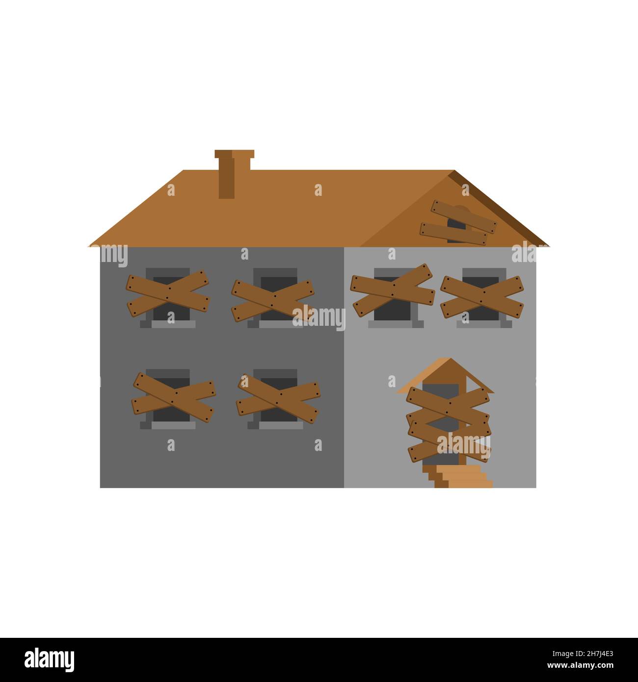 Abandoned house with boarded up windows. vector illustration Stock Vector