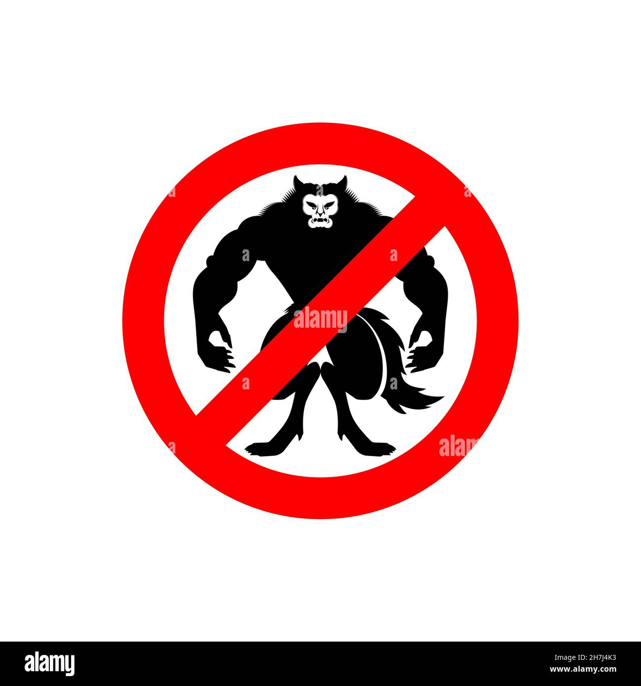 Stop Werewolf. Ban werwolf Monster. Red prohibition road sign Stock