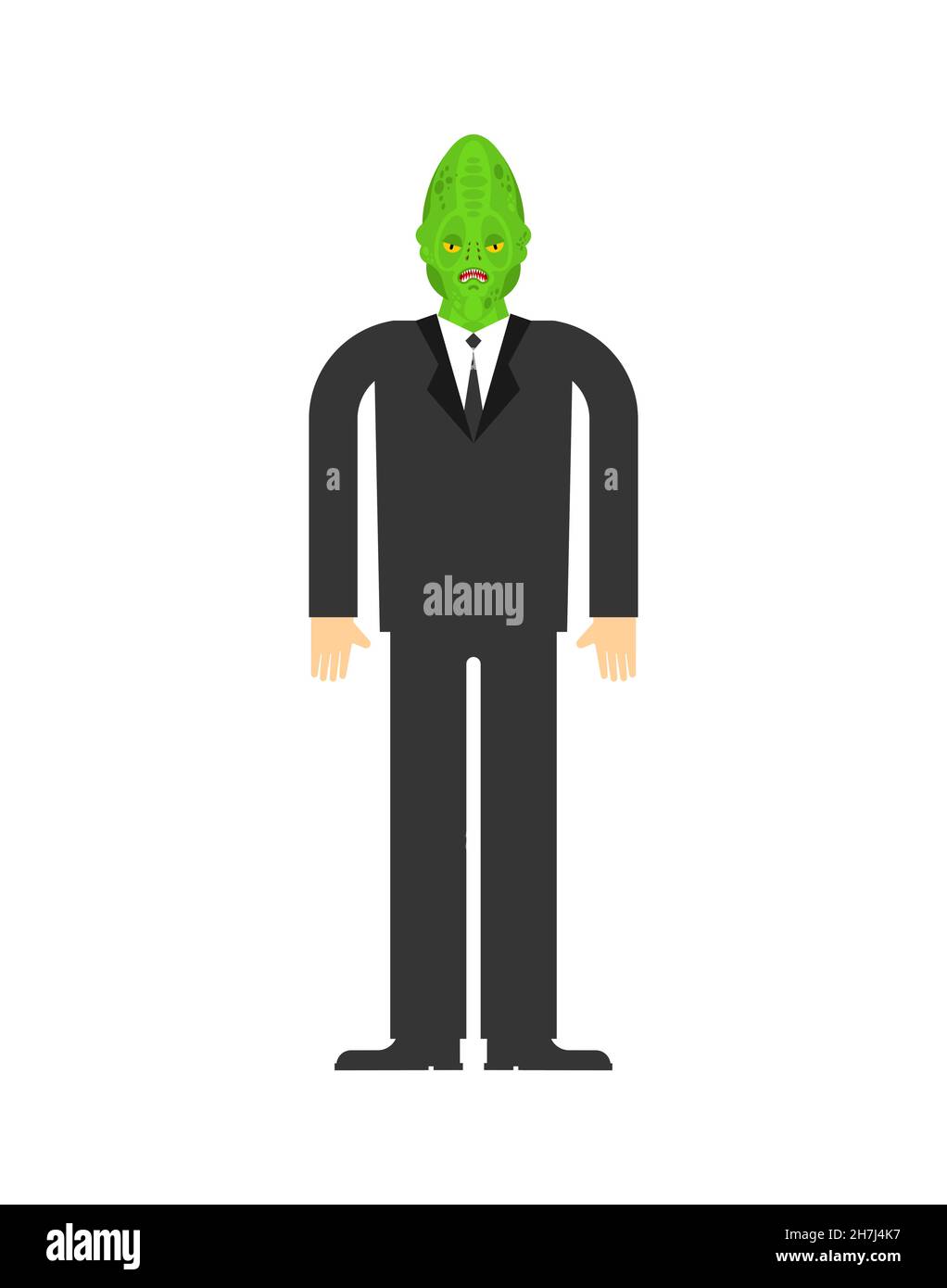Reptilian in human form. Alien land invaders. Reptilian conspiracy theory. reptiloid humanoid beings from another planet with green skin. theory secre Stock Vector