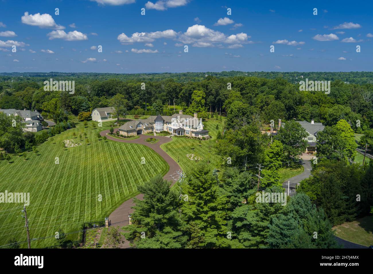 Aerial view of large, expensive home, Pennsylvania, USA Stock Photo