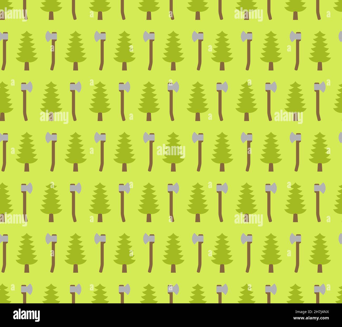 Lumberjack pattern seamless Wood and ax. feller background Christmas tree and axes Stock Vector