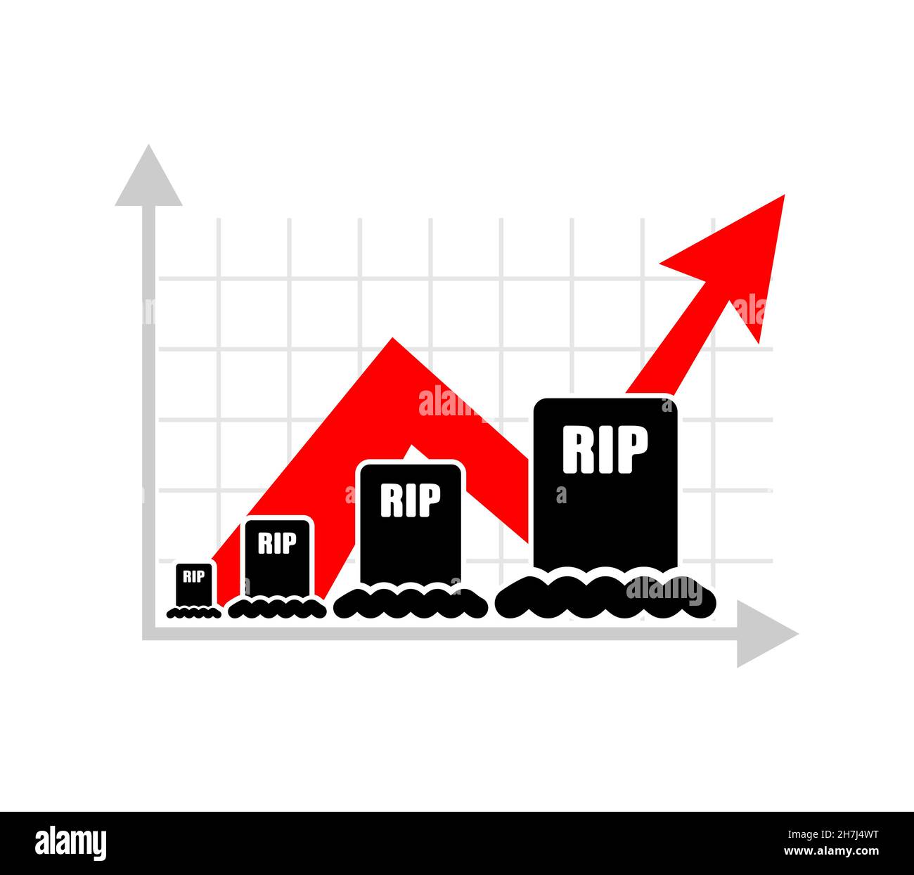 Graph of growth of mortality of population. Growing graves. Analytical illustration for infographics Stock Vector