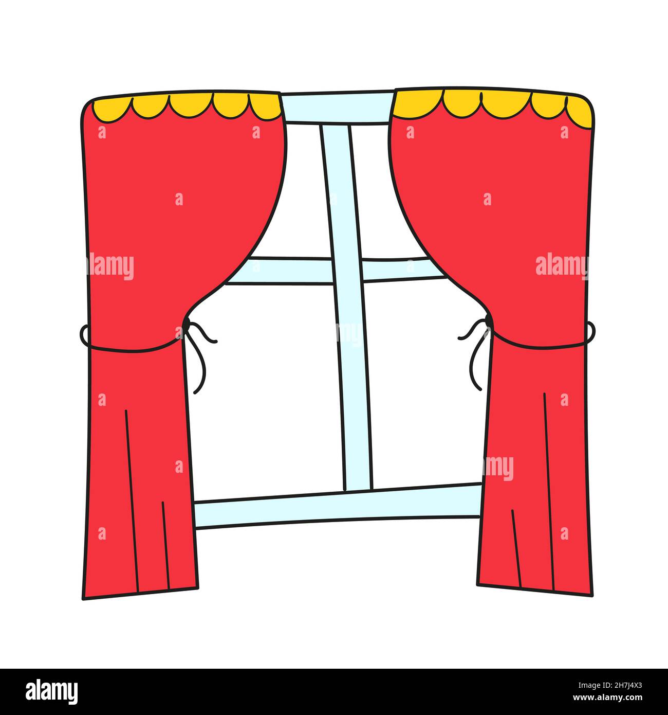 Simple cartoon icon. Illustration of isolated a closed window with red  curtains on white Stock Vector Image & Art - Alamy