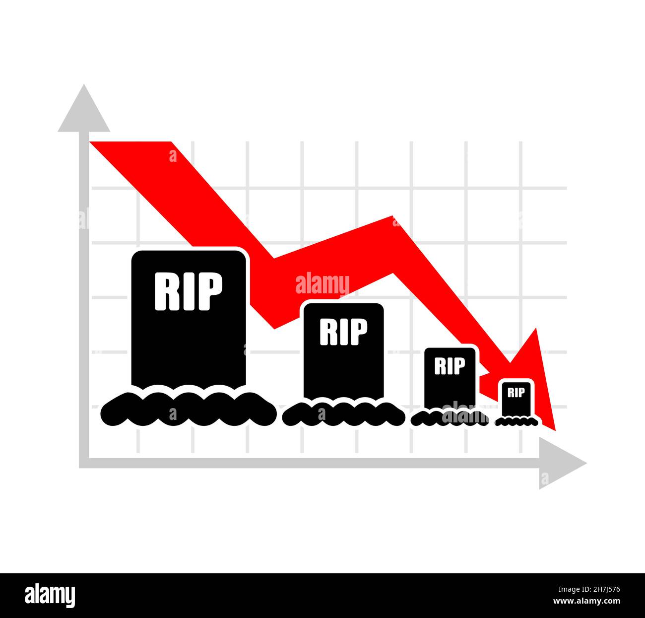 Graph of decline in mortality. Shrinking graves. Analytical illustration for infographics Stock Vector