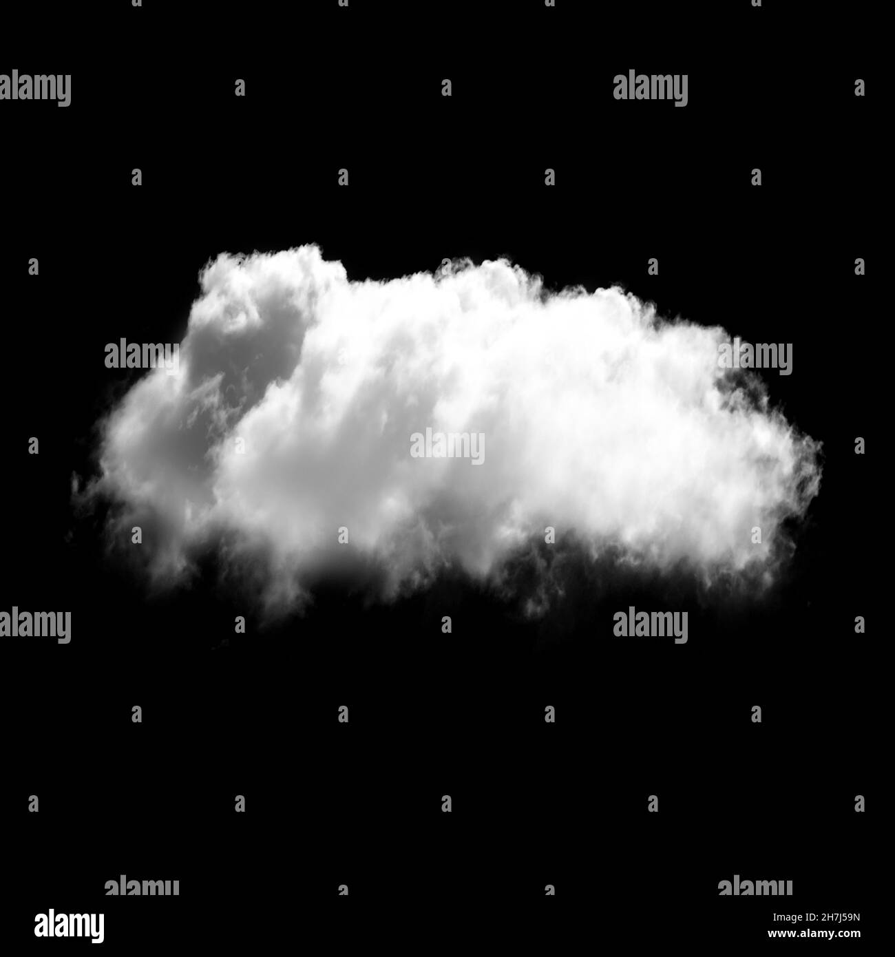 Single white fluffy cloud isolated over black solid background. Weather forecast Stock Photo