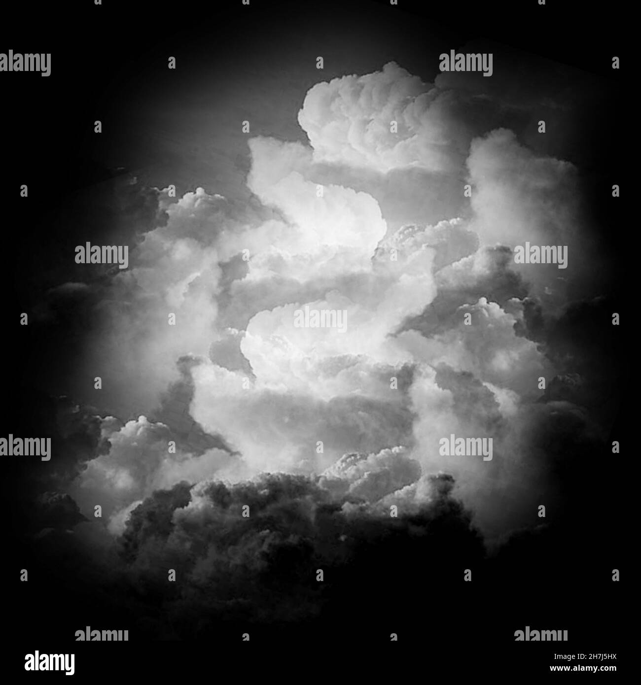 White fluffy clouds isolated over black background. Set of different