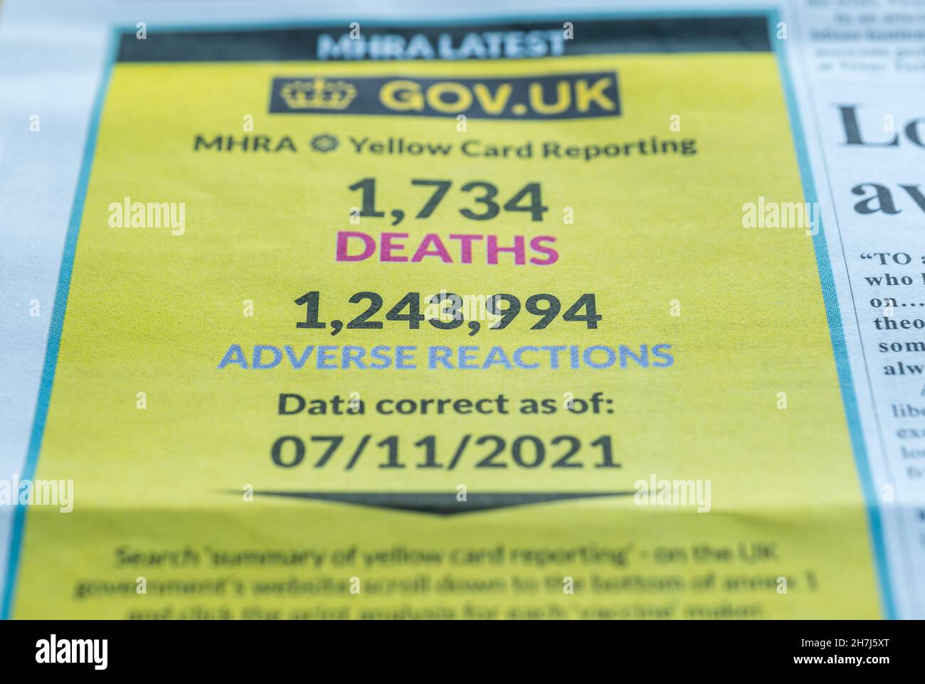 Covid anti-vaccination conspiracy theory reporting of deaths and adverse reactions in The Light free newspaper published by Darren Smith Stock Photo