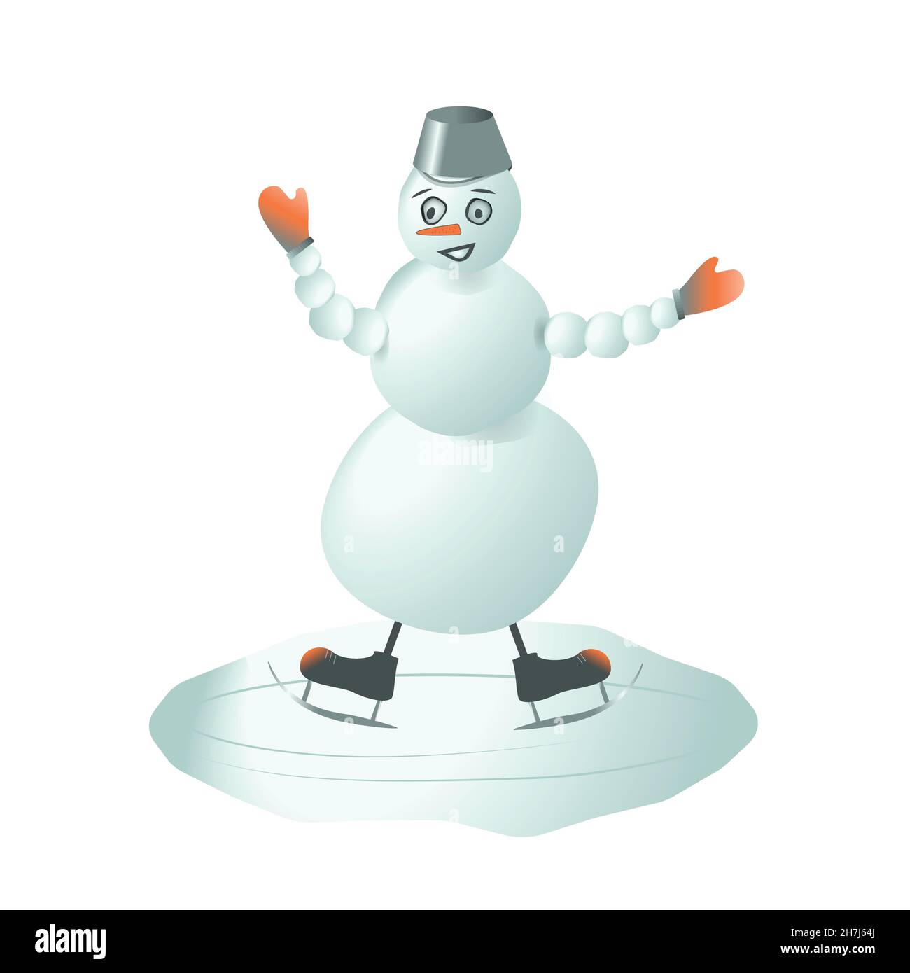 happy cartoon snowman ice skating. winter character Stock Vector Image