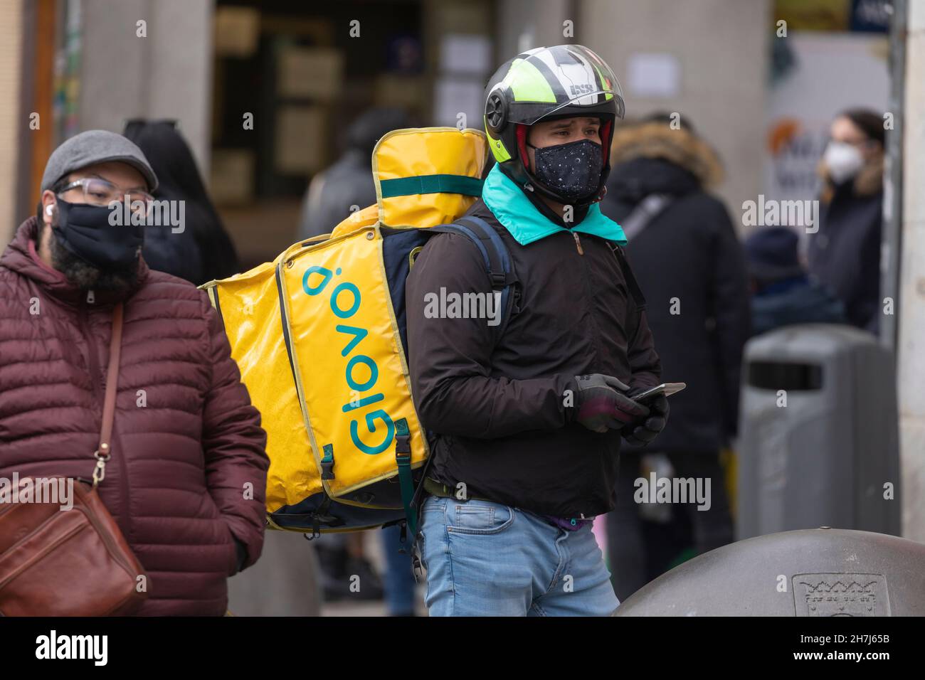 Madrid Spain Dec 27 2020 A Food Delivery Delivery Man Rider From madrid-spain-dec-27-2020-a-food-delivery-delivery-man-rider-from