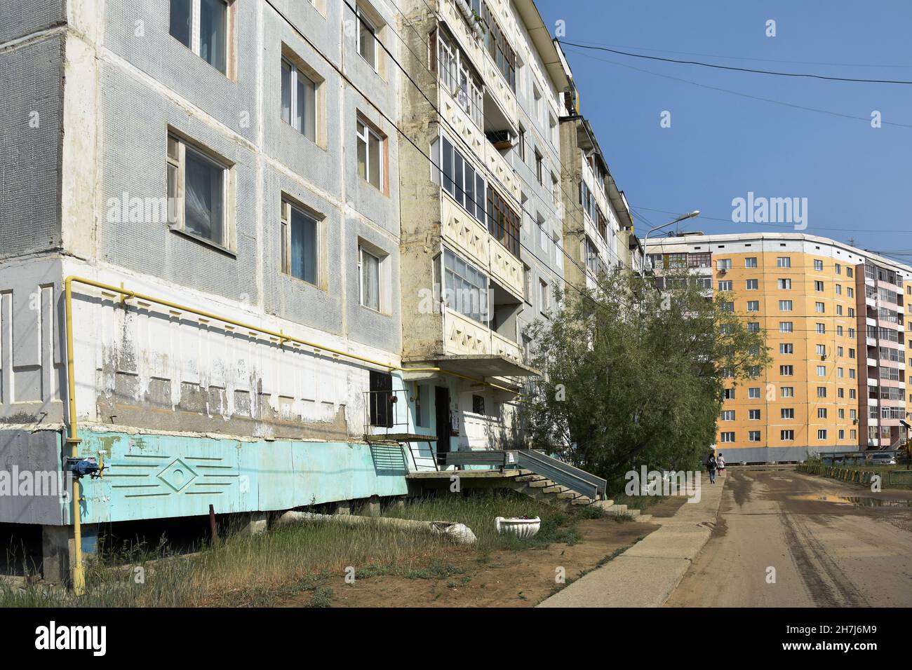 Living buildings of a residential area in Yakutsk, Sakha republic. Stock Photo