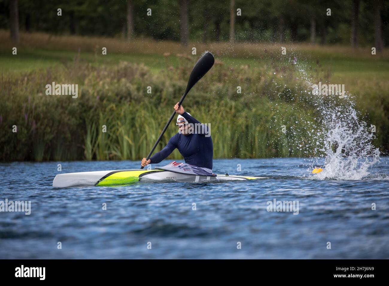 British sprint canoeist and multiple Olympic medalist Liam Heath, MBE, training on the 26th August 2020 at Dorney Lake in the United Kingdom. Liam is Stock Photo